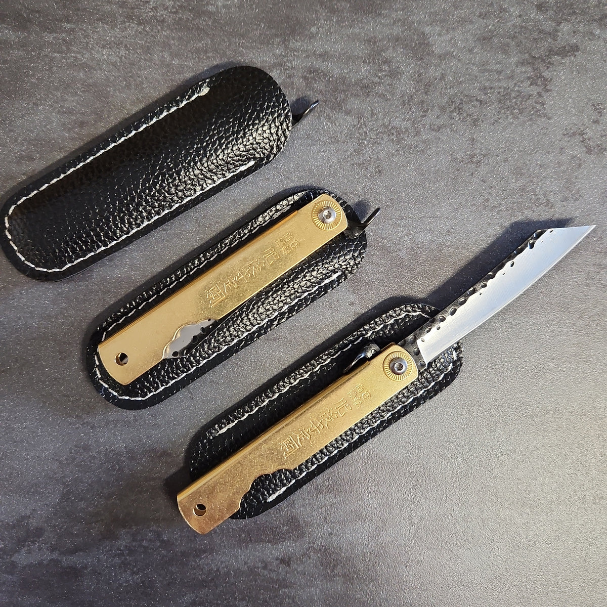 Coltello da tasca - Modello Higonokami Ottone - 16,5cm - Martellato