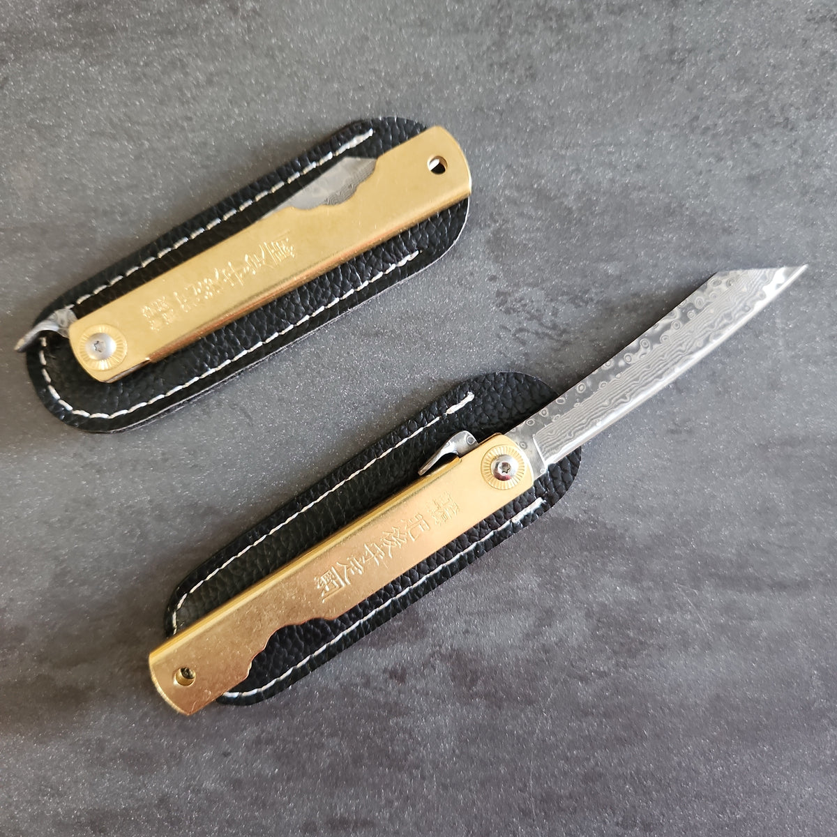 Coltello da tasca - Modello Higonokami Ottone - 16cm - Damasco