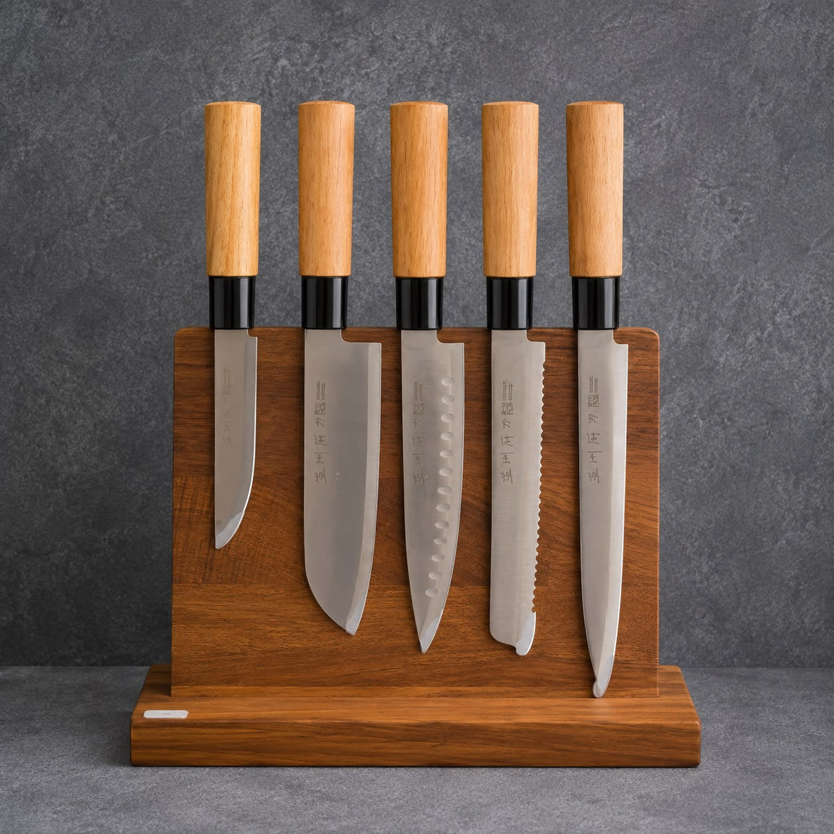 SET 5 COLTELLI CS + CEPPO IN LEGNO MASSELLO